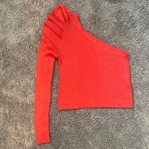 Revolve one sleeve red cropped sweater by TulaRose